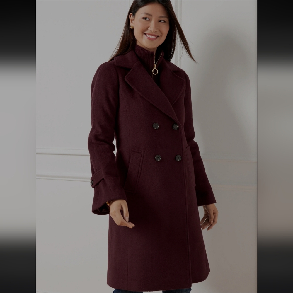 Talbots Double Breasted Wool Blend Car Coat Plum Wine Purple Gala Womens Size S - Picture 2 of 14